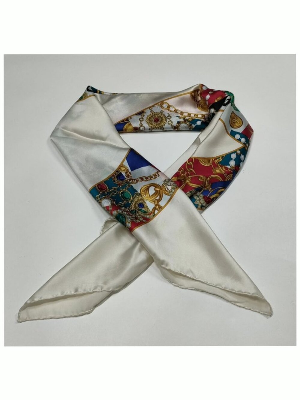 Authentic Silk Chain Print Scarf Multicolor Luxury Style - Picture 4 of 10
